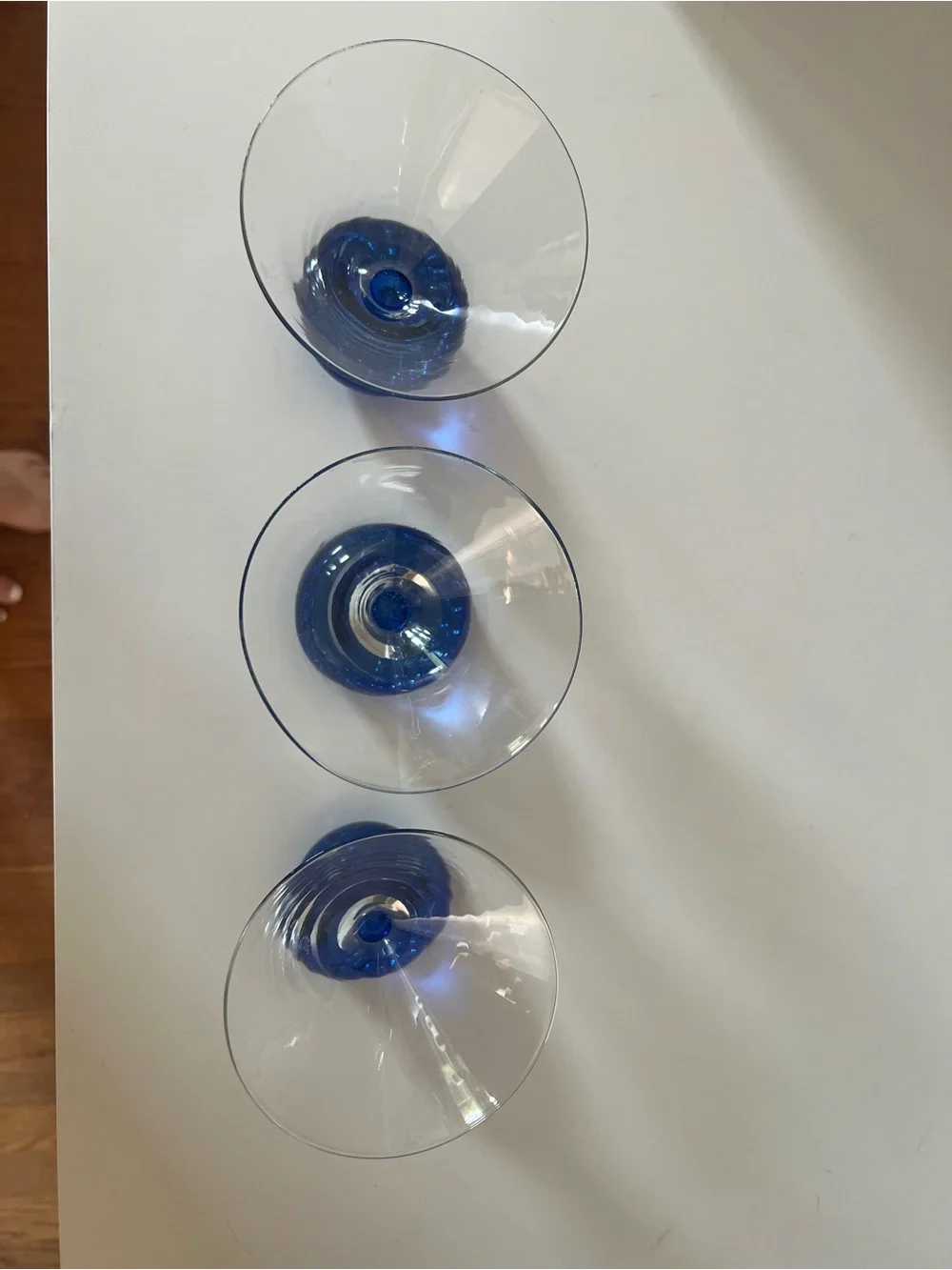 Set of Three Bubble-Base Martini Glasses in Cobalt Blue